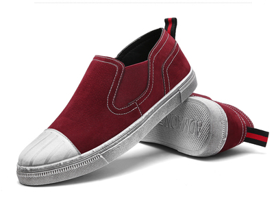 東材男士帆布鞋 韓版潮流一腳蹬懶人鞋，休閑百搭黑白時尚